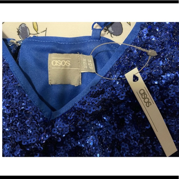 ASOS Blue Sequin Wrap Dress - Picture 5 of 7